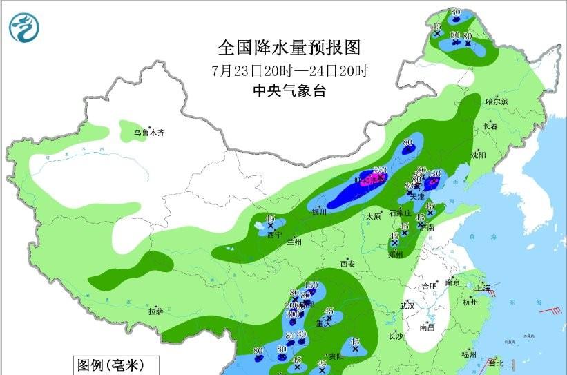本轮强降雨中心已定，明日7月25号天气预报，暴雨大暴雨分布如下