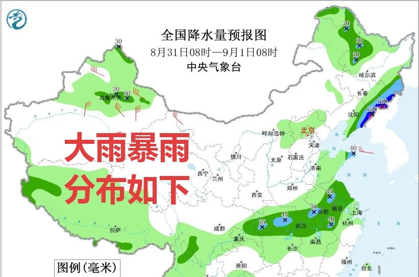 新一轮强降雨中心北抬！8月31日天气预报，大雨暴雨分布如下